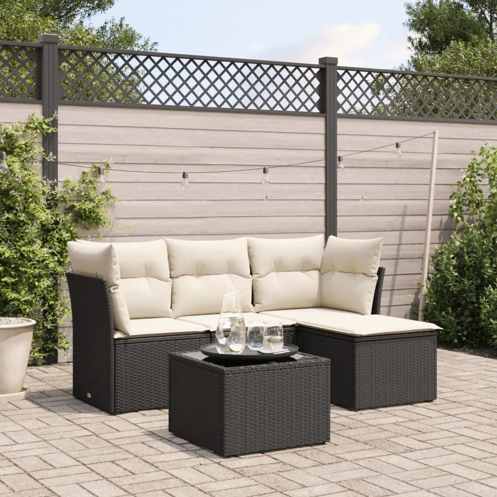 Set Divani da Giardino 5 pz con Cuscini in Polyrattan Nero