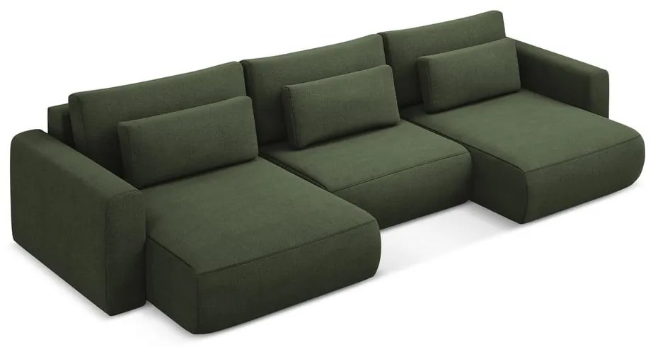 Divano angolare color kaki allungabile/con contenitore (a U) Kapua – Makamii