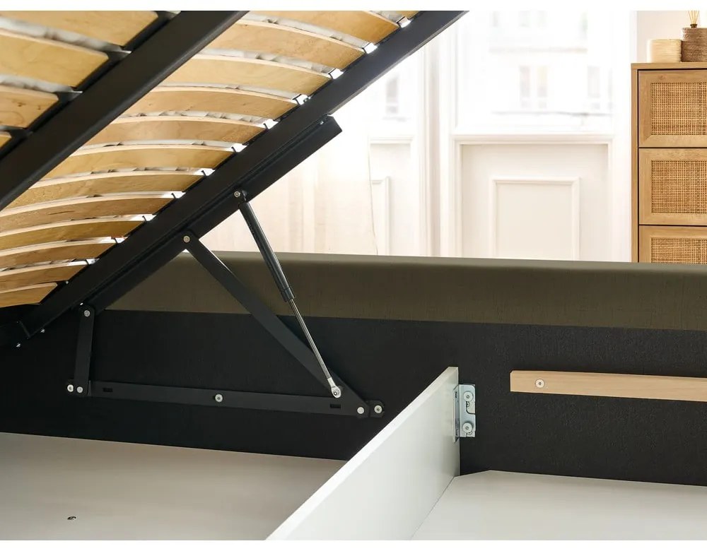 Letto matrimoniale imbottito verde scuro con contenitore con griglia 160x200 cm Jagna - Bobochic Paris