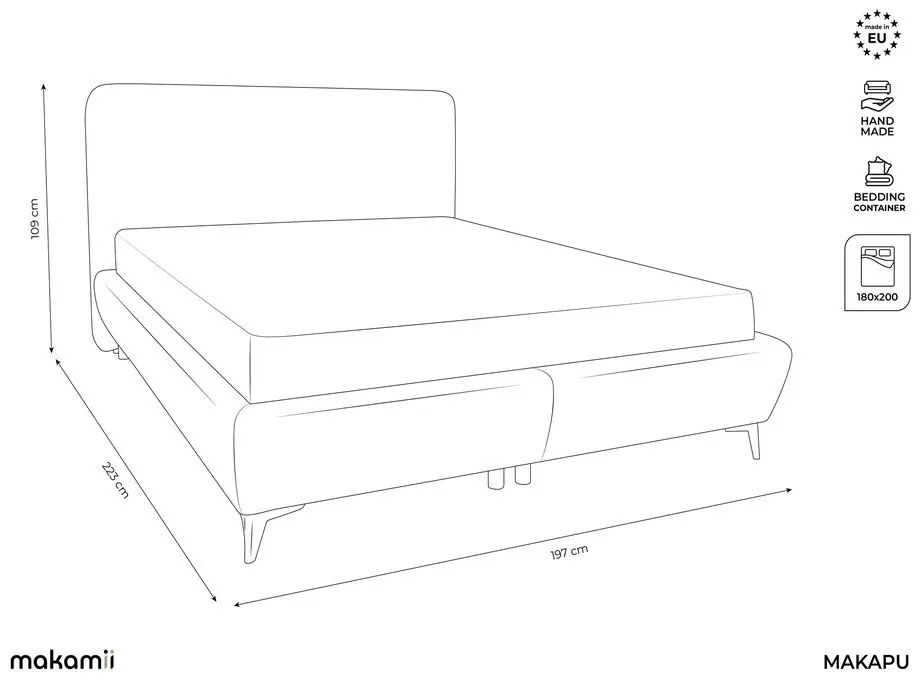 Letto matrimoniale imbottito beige con contenitore con rete inclusa 180x200 cm Makapu – Makamii