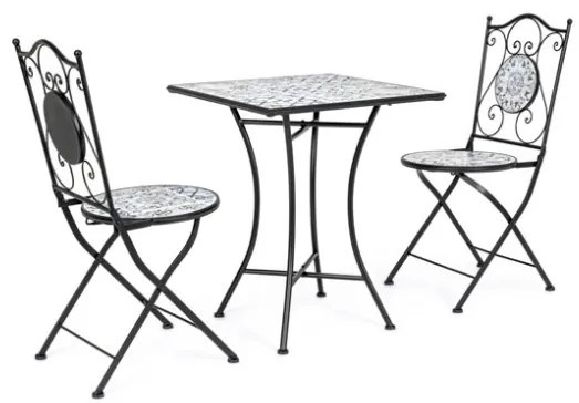 Set bistrot da giardino in mosaico con tavolino 60x60 e sedie pieghevoli Erice Bizzotto