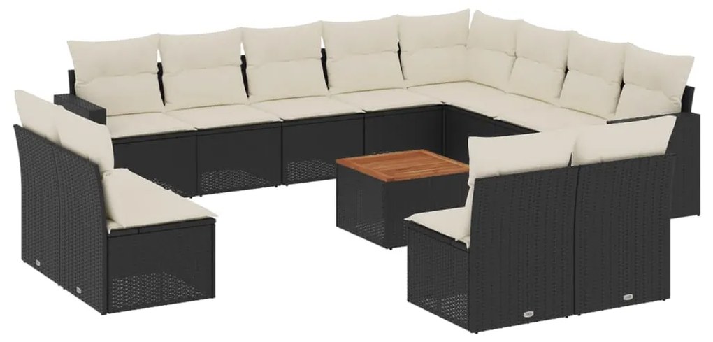 Set divani da giardino 13pz con cuscini nero in polyrattan