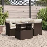 Set Divano da Giardino 5 pz con Cuscini Marrone in Polyrattan 3326154