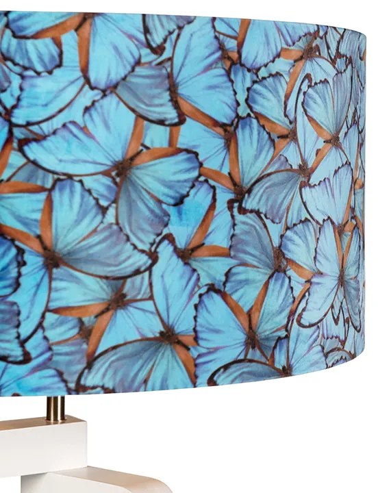 Lampada da terra a treppiede in legno con paralume in velluto a farfalle 50 cm - Puros