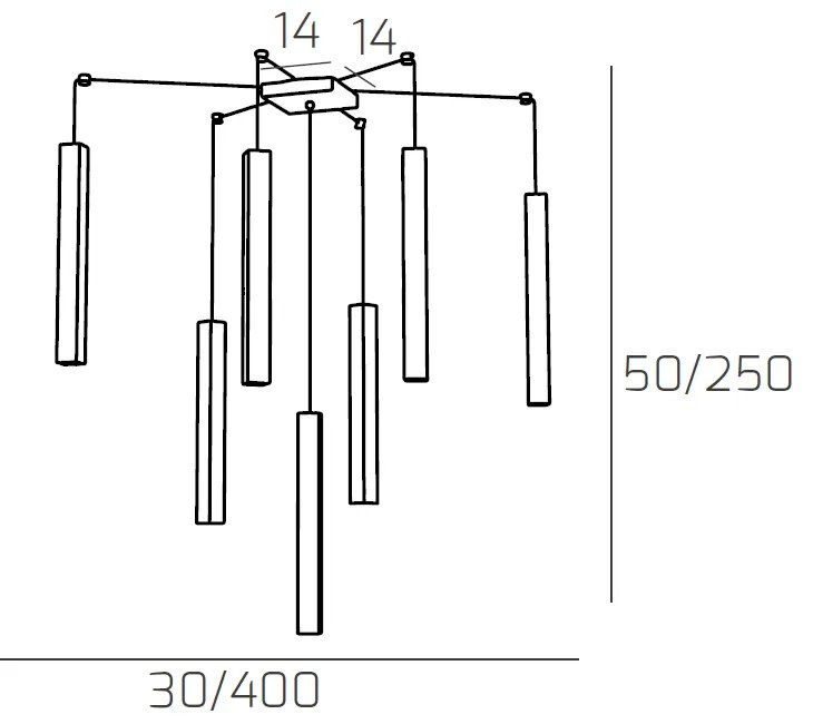 Sospensione Moderna Square Tube Metallo Nero 7 Luci Gu10