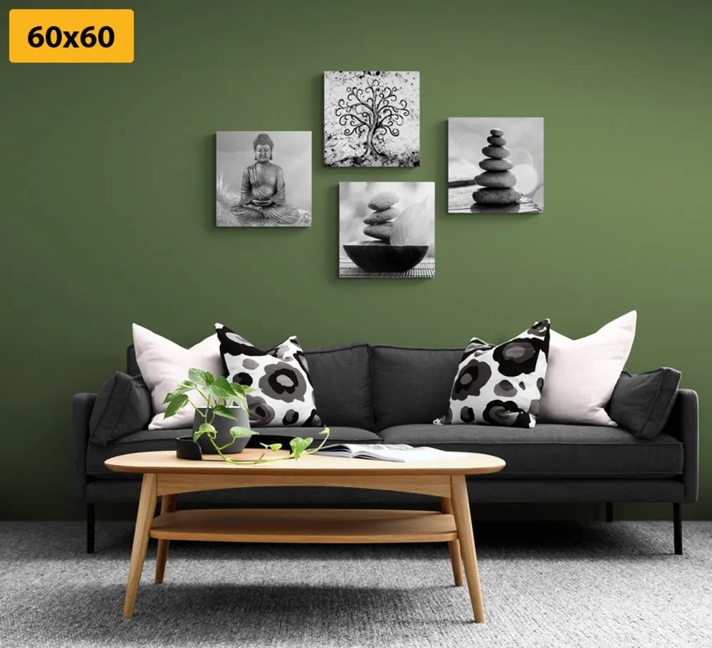 Set di quadri – Con motivo Feng Shui in bianco e nero