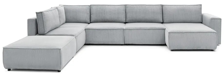 Divano angolare a U in velluto a coste grigio chiaro, angolo sinistro Nihad modular - Bobochic Paris