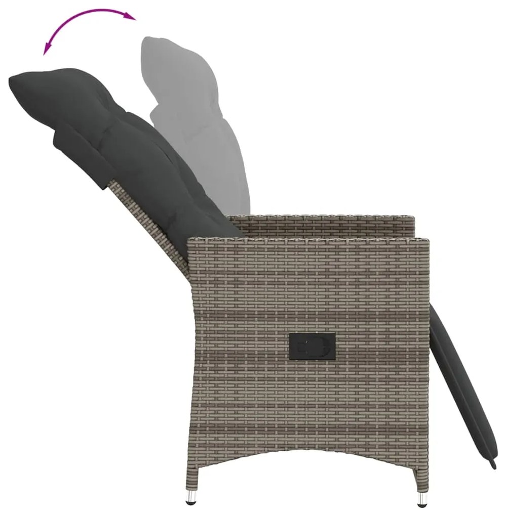 Set da bistrò 3 pz con cuscini grigio in polyrattan