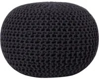 Pouf ottomana in cotone lavorato a maglia Nero perline EPS riempimento rotondo piccolo poggiapiedi 50 x 35 cm