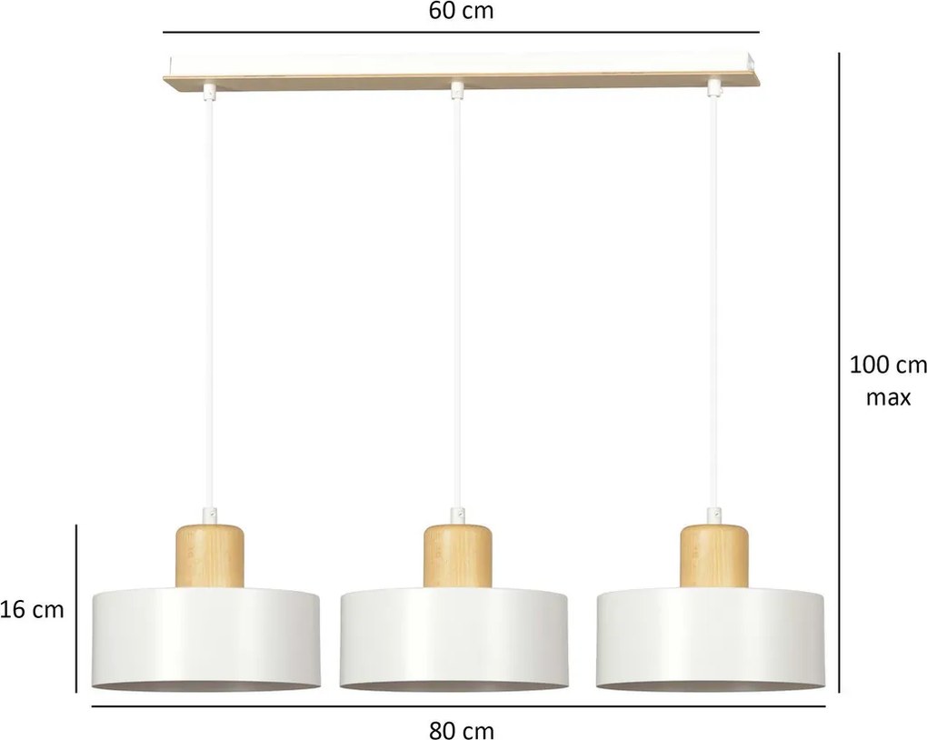 Lampadario a Sospensione in Acciaio e Legno TORIN 3 3xE27