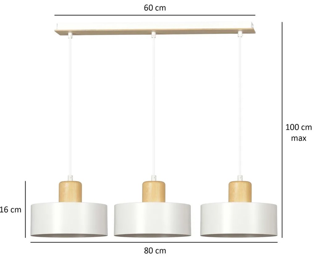 Lampadario a Sospensione in Acciaio e Legno TORIN 3 Nero 3xE27