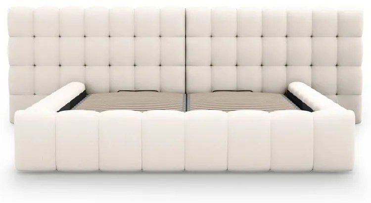 Letto matrimoniale imbottito crema con spazio contenitivo e rete 160x200 cm Mamaia - Micadoni Home