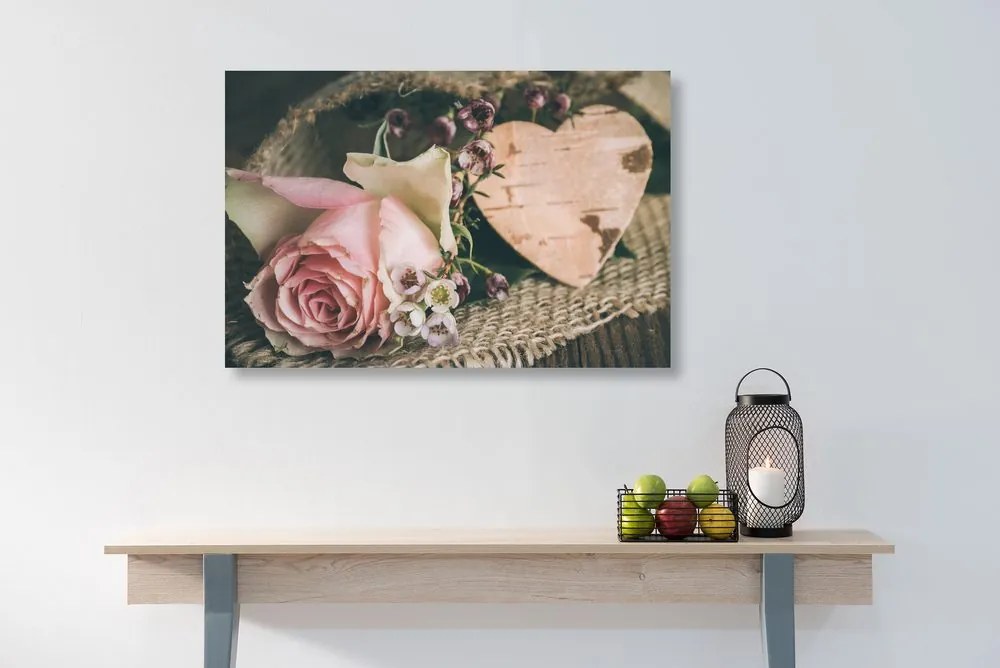 Stampa su tela – Rose e cuore in juta