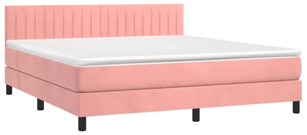 Letto a molle con materasso e led rosa 160x200 cm in velluto