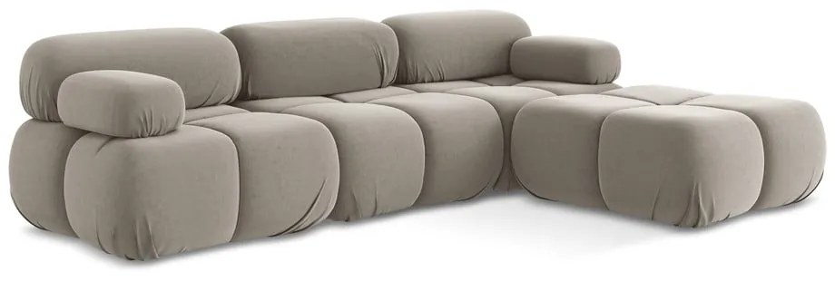 Divano angolare componibile beige con rivestimento in velluto Lokua – Makamii