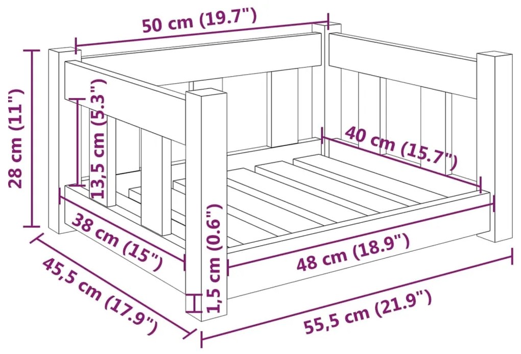 Cuccia per Cani 55,5x45,5x28 cm in Legno Massello di Pino