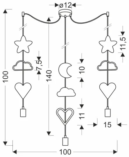 Lampadario sospeso per bambini TRIO 3xE27/20W/230V giallo/bianco/rosa