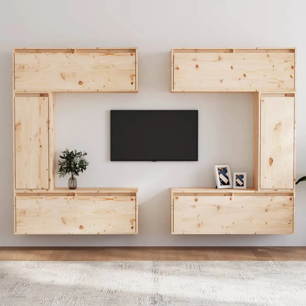Mobili porta tv 6 pz in legno massello di pino