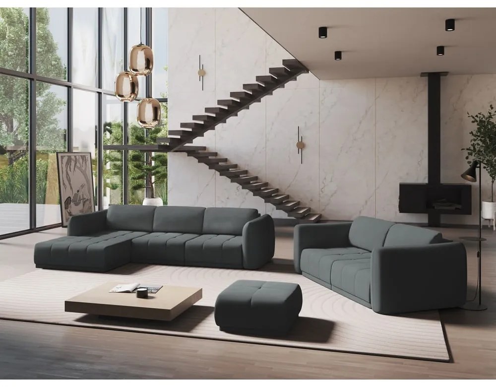 Divano angolare grigio scuro (con penisola a sinistra) Hoku – Makamii