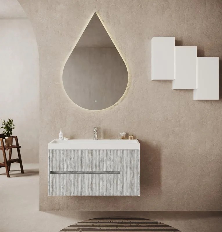 Mobile bagno con lavabo L 100 x H 50.5 x P 40 cm grigio antico in mdf, 1 anta 2 cassetti per vasca centrale Portofino
