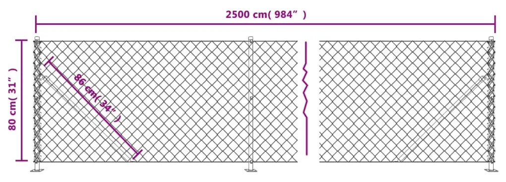 Recinzione a Rete con Flangia Argento 0,8x25 m