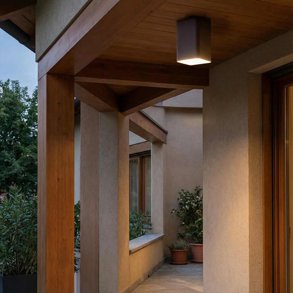 Plafoniera da soffitto E27 Quadrata IP54 in Alluminio - Corten