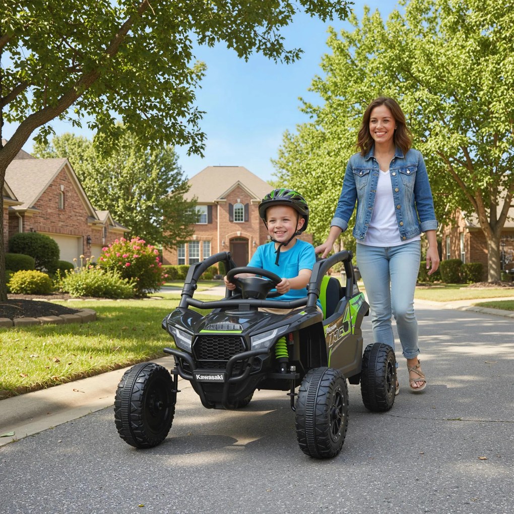 Macchina Elettrica per Bambini 3-5 Anni 12V con Licenza Kawasaki Doppio Motore Telecomando e Musica Nero...