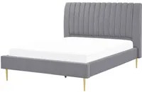 Letto imbottito velluto grigio e oro rete a doghe testiera alta 140 x 200 cm testata alta design retr