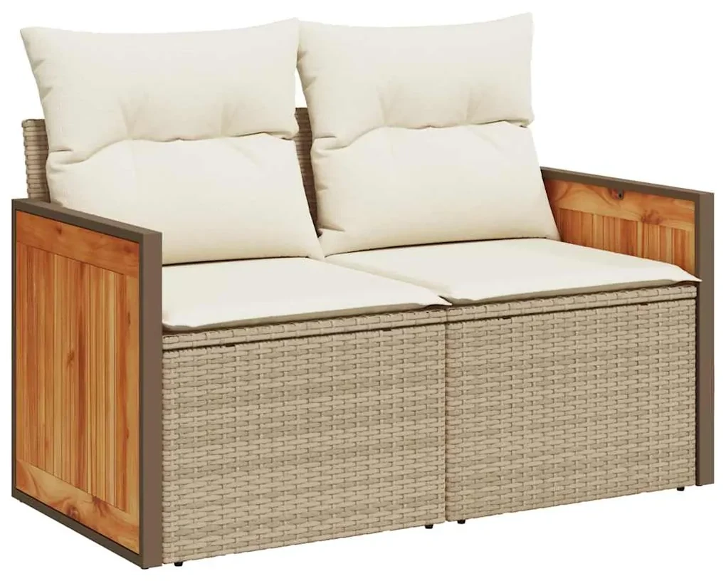Set divani da giardino 7 pz con cuscini beige polyrattan acacia