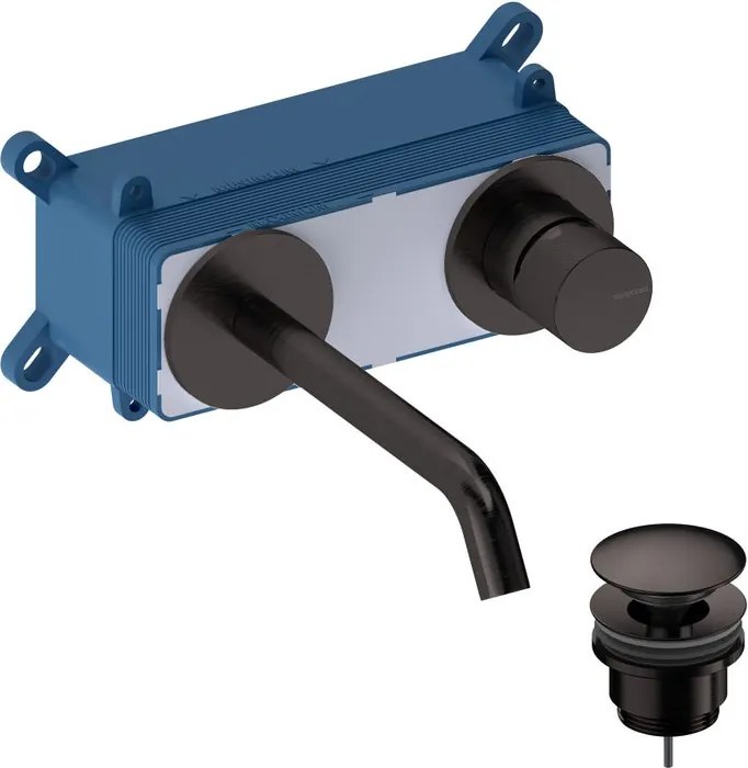 Rubinetto per lavabo LoopK a parete per lavabo bocca 18cm + corpo incasso + piletta di scarico metal gun