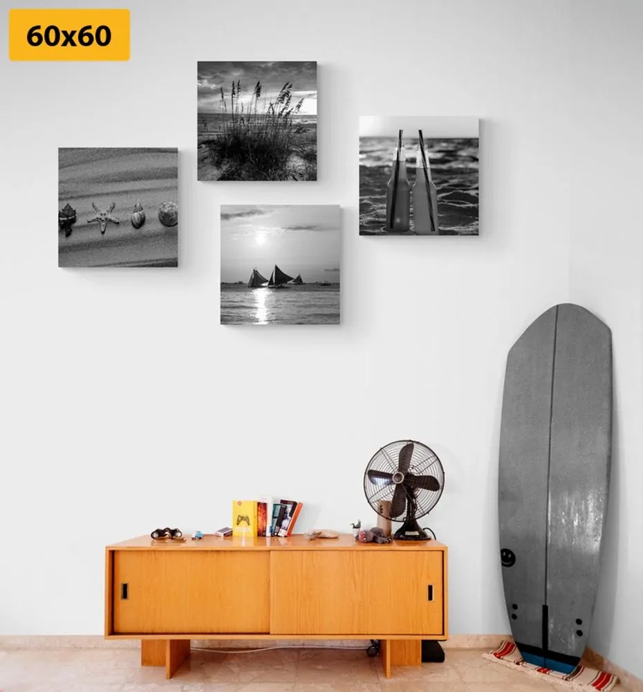 Set di quadri – Mare e spiaggia in bianco e nero