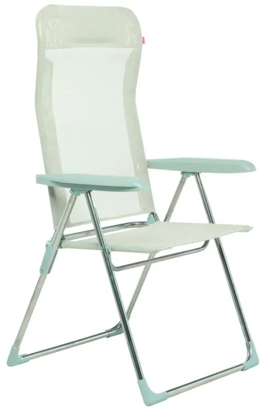 Sedia a sdraio da giardino in alluminio con braccioli pieghevole Relax FIAM, seduta in textilene beige e bianco