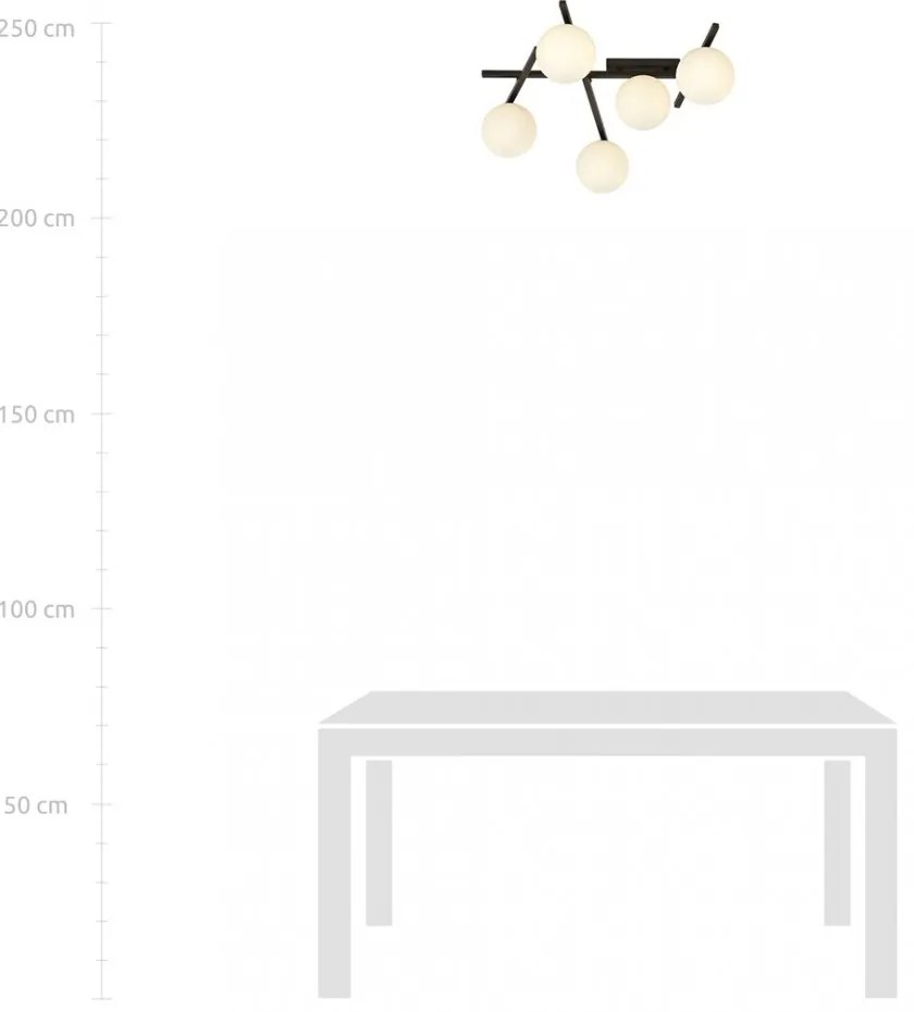 Lampadario da Soffitto in Acciaio e Vetro SMART 5 Nero 5xE14 Colore delle Sfere Bianco