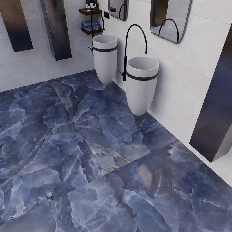 Piastrella da pavimento interno 120 x 280 cm Sp. 6 mm rettificato Venus in gres porcellanato smaltato blu lucido traffico medio (pei 2/5) 3.36 mq