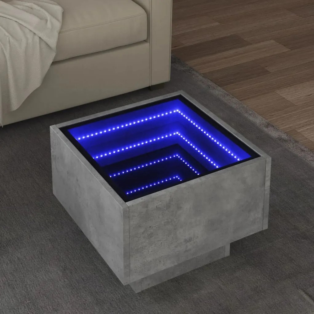 Tavolino Con Led Grigio Cemento 40x40x30cm İn Legno Multistrato /
