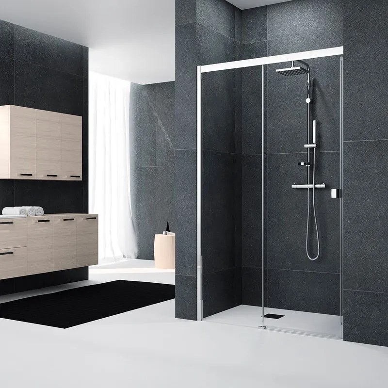 Porta doccia scorrevole L 117-119 cm x H 200 cm per nicchia in vetro trasparente SP. 8 mm, profilo lucido cromo, serie Glam