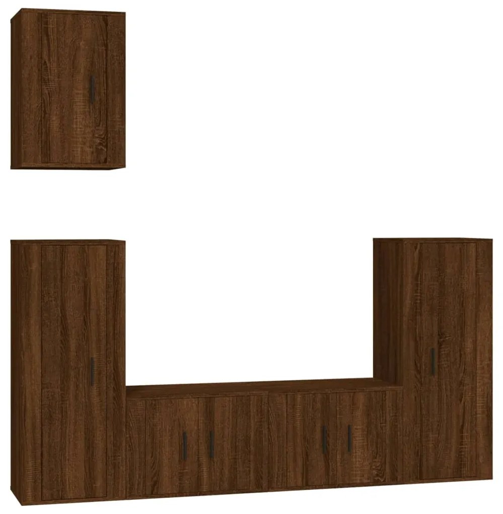 Set mobili porta tv 5 pz rovere marrone in legno multistrato