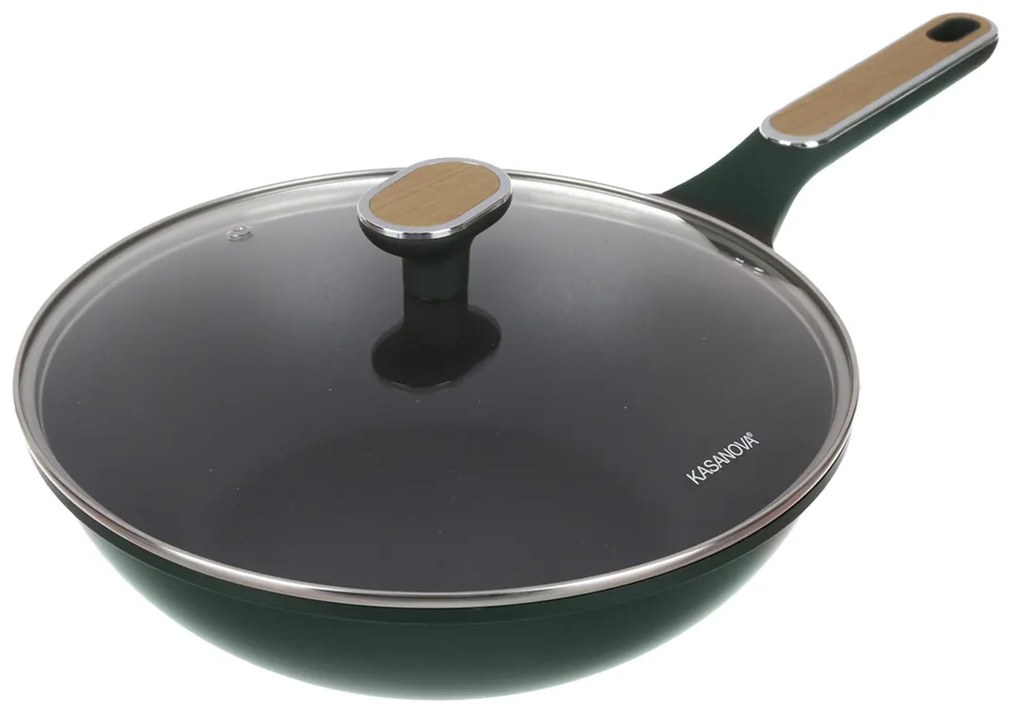 Wok antiaderente 28 cm verde con coperchio