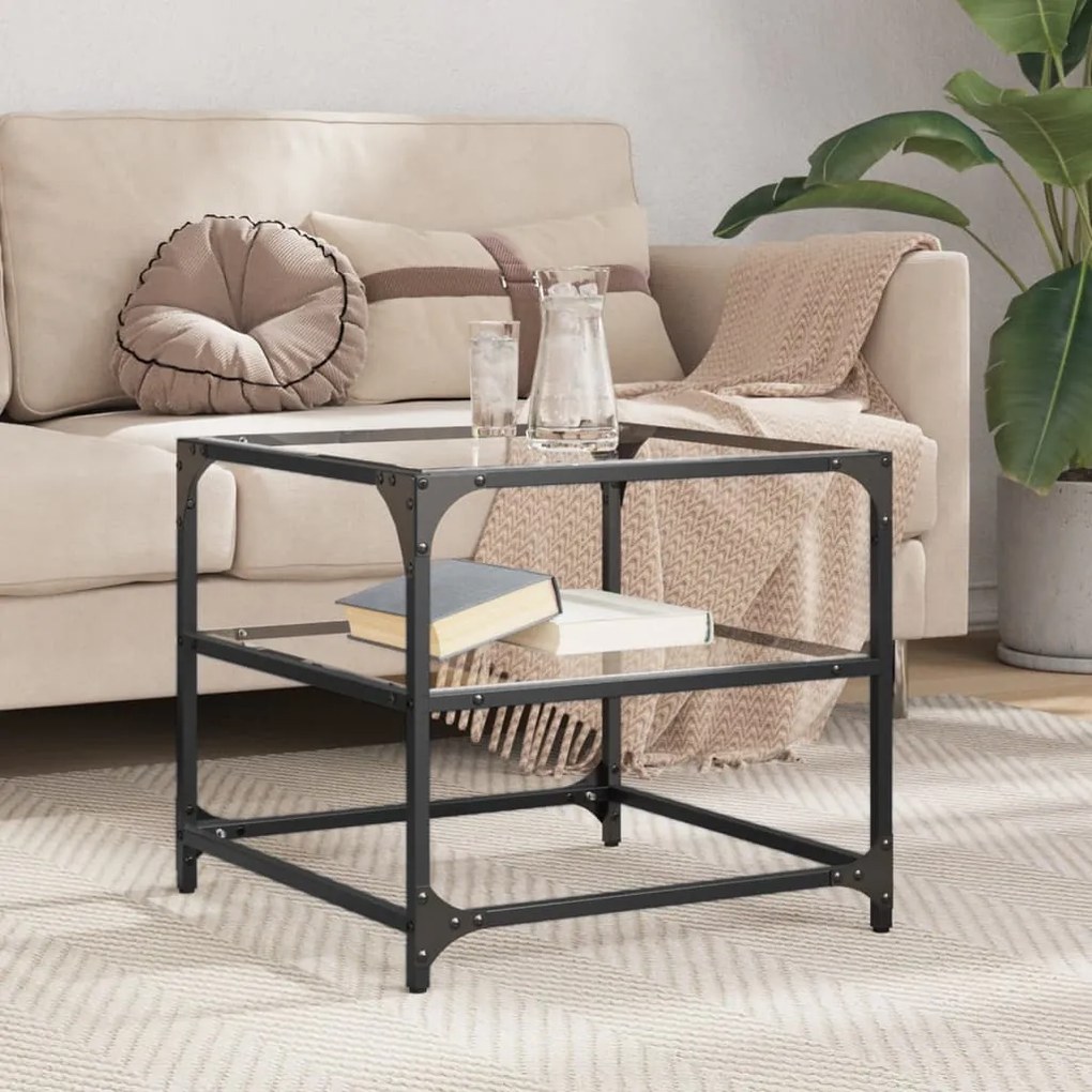 Tavolini Con Piano İn Vetro Trasparente 2 Pz 50x50x45cm Acciaio /