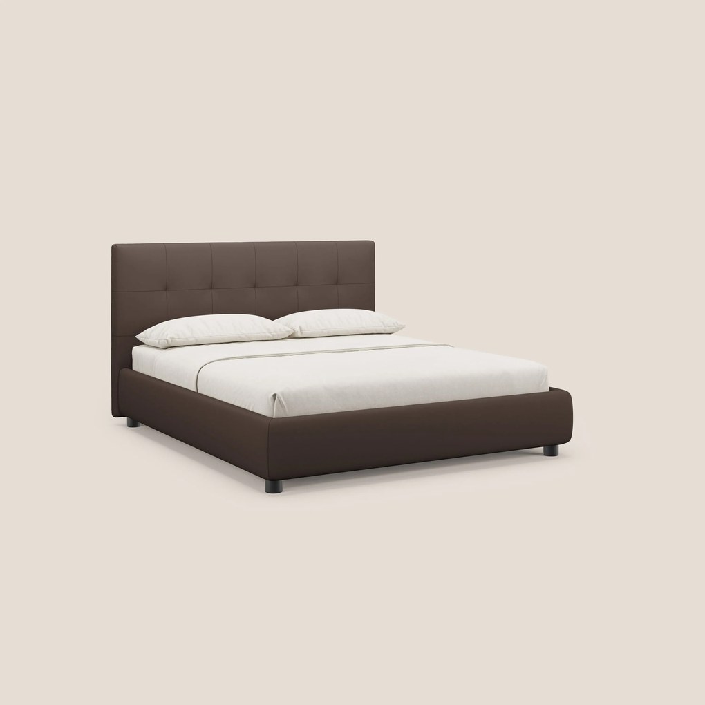 Minato letto imbottito contenitore con testata trapuntata in ecopelle impermeabile T04 marrone