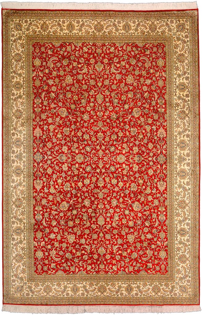 Cashmere Silk Tappeto 300x200 Beige (Indian) Annodato A Mano