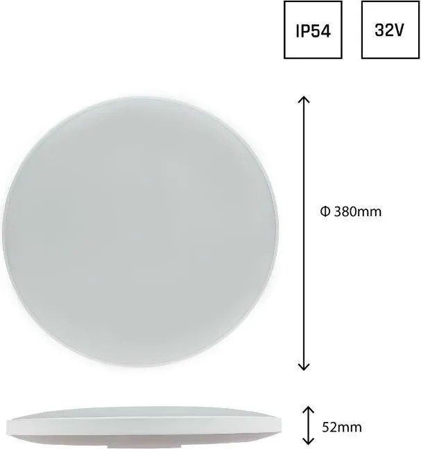 Plafoniera LED 32W IP54 Bianco Variabile CCT Ø380mm Doppia Cornice