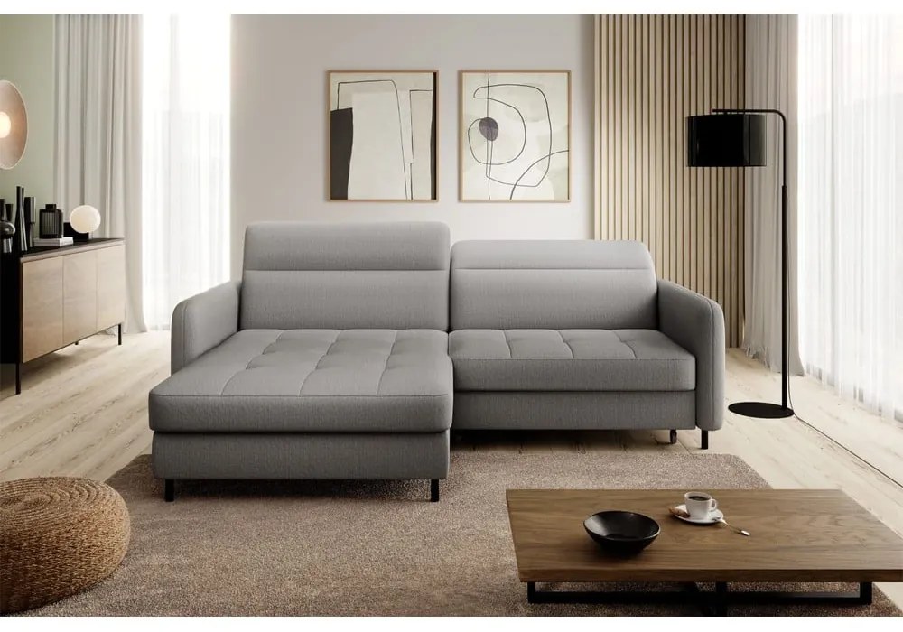 Divano angolare grigio allungabile/con contenitore (con penisola a sinistra/con chaise lounge) e rivestimento in velluto Gomsi – ELTAP