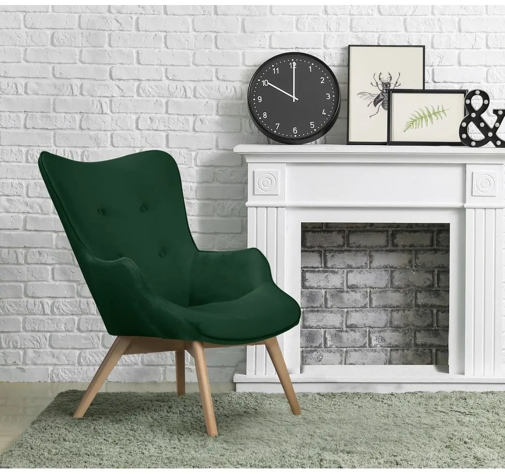 Poltrona verde scuro con rivestimento in velluto Niko – Ropez
