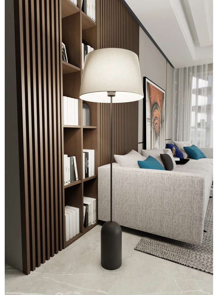 Piantana 1 Luce Anubi Paralume In Tessuto Beige Con Base In Acciaio Nero