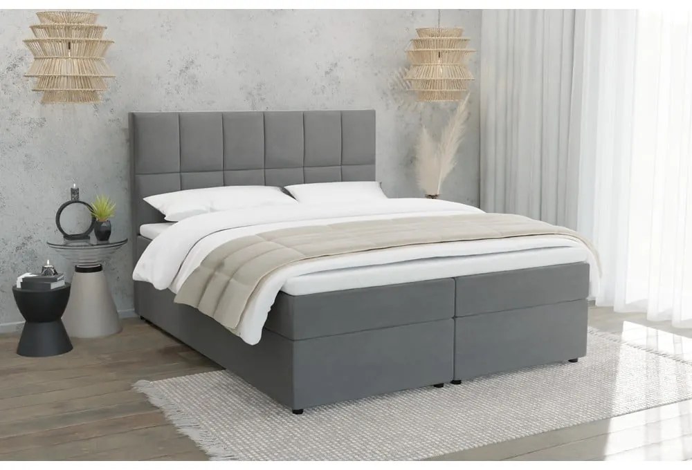 Letto matrimoniale imbottito grigio con spazio contenitivo 180x200 cm Flip - Ropez