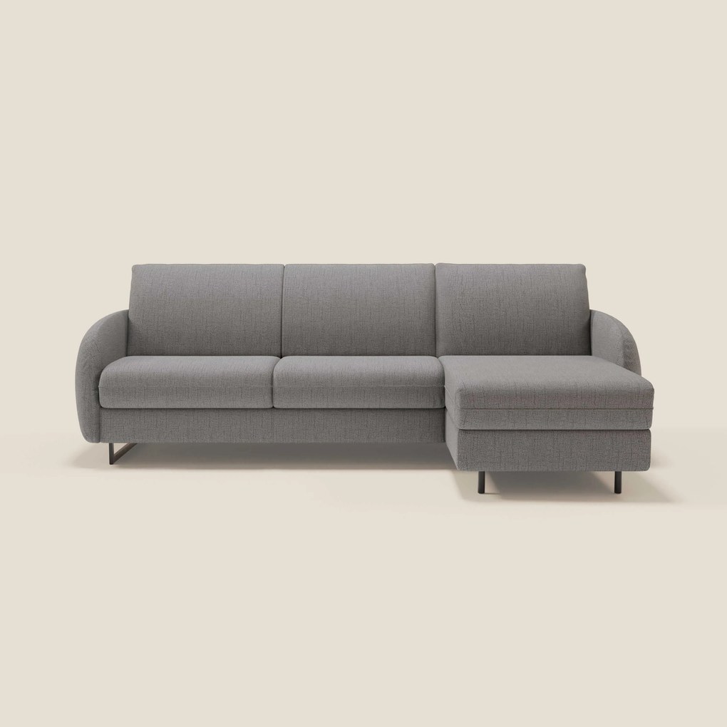 Ninfea Divano Letto Angolare con Penisola Contenitore e Materasso H18 cm - piedini in metallo e Tessuto impermeabile T03 grigio