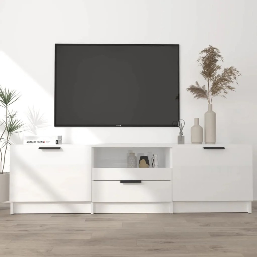 Mobile Porta Tv Bianco Lucido 140x35x40 Cm İn Legno Multistrato /
