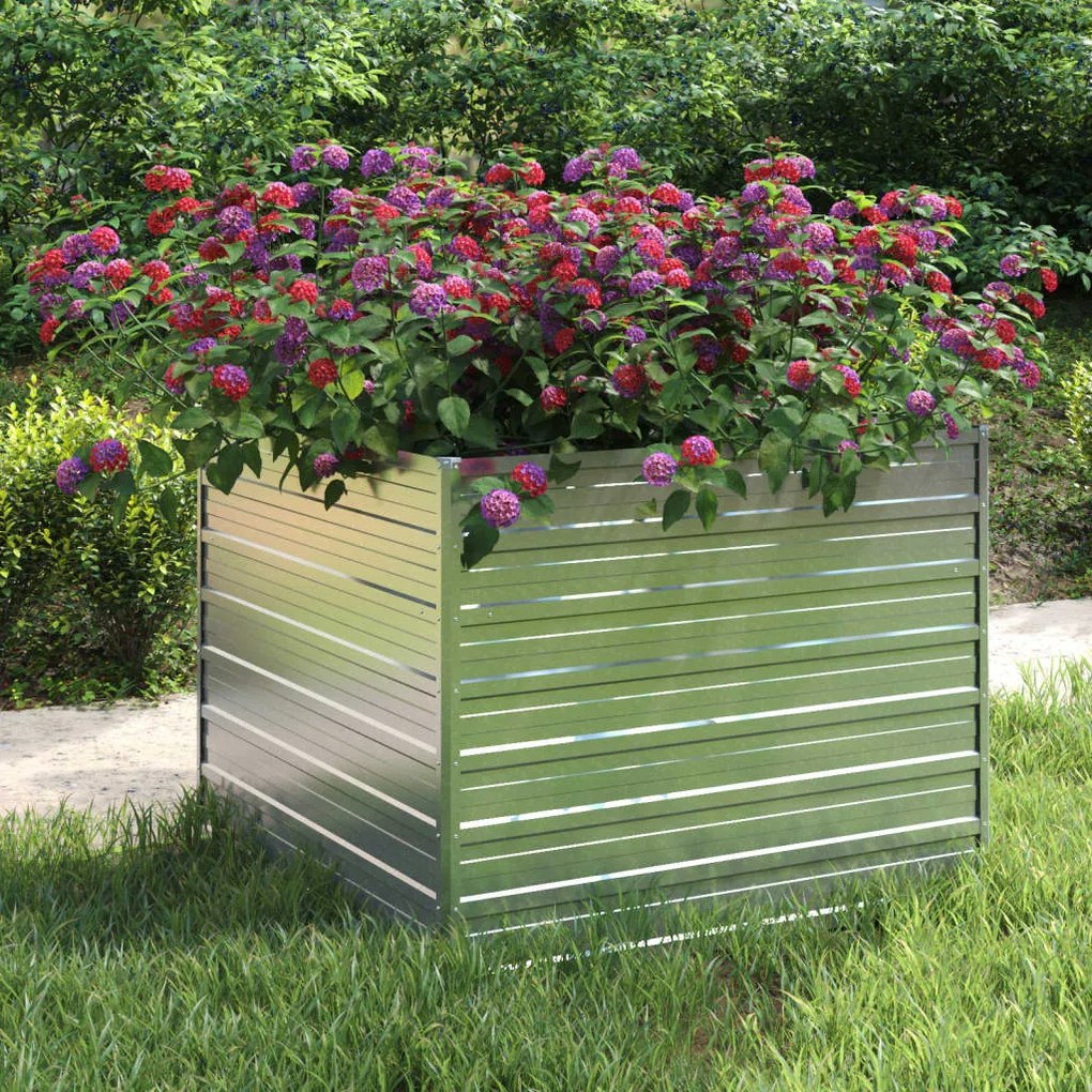 Letto Rialzato Giardino 100x100x77cm İn Acciaio Zincato Argento /