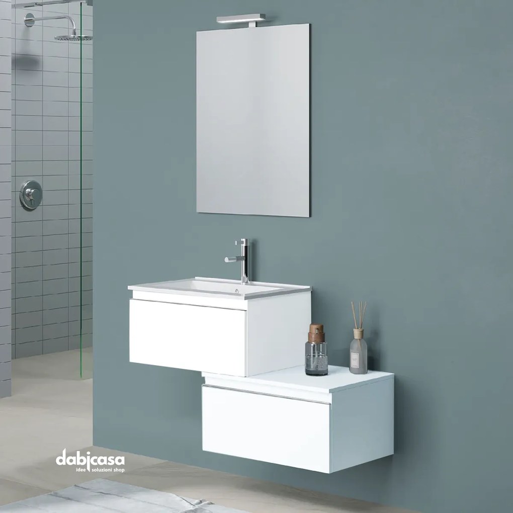 Mobile Bagno Sospeso Sfalsato "Shanti" Composto Da Due Cassetti 60 Cm Finitura Bianco Opaco